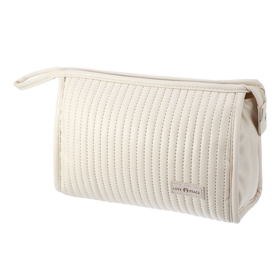 PU Leather Makeup Bag Large Makeup Bag Make Up Brush Organizer Bag Toiletry Bag for Women Beige