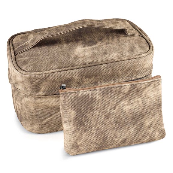 PU Leather Makeup Bag with Zipper, Waterproof Large Capacity Makeup Organizer, Portable Travel Cosmetic Cases, Delicate Toiletry Bag for Women (Coffee)