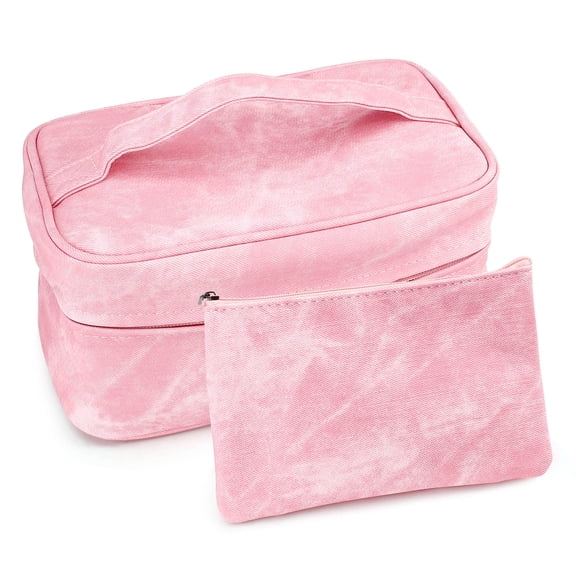 PU Leather Makeup Bag with Zipper, Waterproof Large Capacity Makeup Organizer, Portable Travel Cosmetic Cases, Delicate Toiletry Bag for Women (pink)