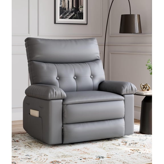 PU Leather Manual Recliner Chair for Adults, Lazy Chair with 1.5X Sponge Comfort Arm and Back for Living Room, Bedroom