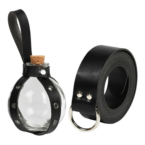 PU Leather Medieval Belt PU Leather Belt with Potion Bottle Skirt Hikes Belt rings black
