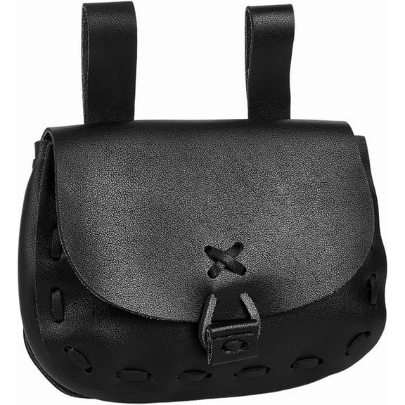 PU Leather Medieval Waist Bag Vintage Belt Pouch Handmade Portable Dark Brown Renaissance Side Pack for DIY handcrafting