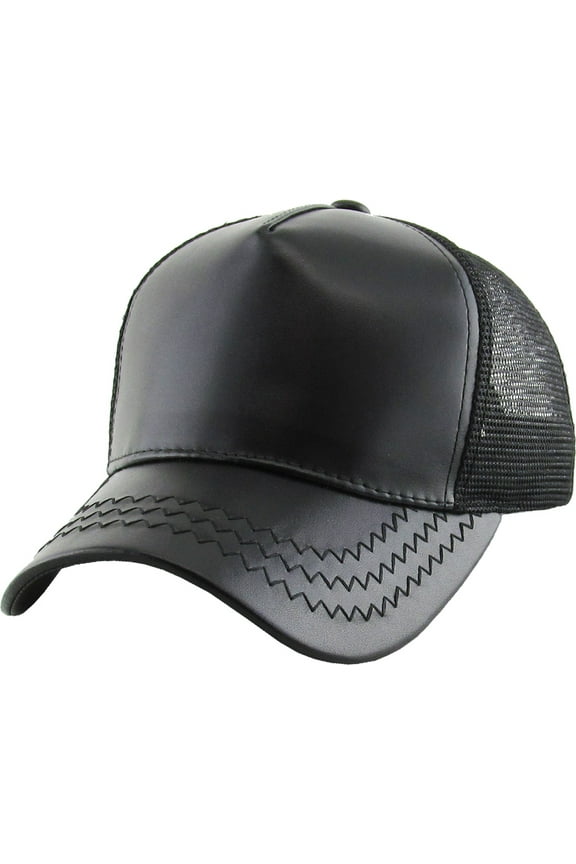 PU Leather Mesh Back Snapback Adjustable Baseball Cap
