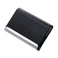 thumbnail image 1 of PU Leather Metal Business Card Holder - Sleek Pocket ID Credit Card Case Wallet, 1 of 1