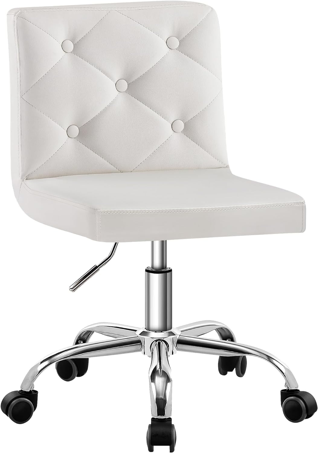 White Faux Leather Armless Swivel Office Chair