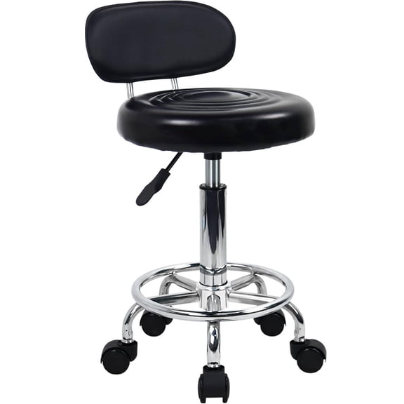 PU Leather Modern Rolling Stool with Low Back Height Adjustable Work Salon Drafting Swivel Task Chair with Footrest