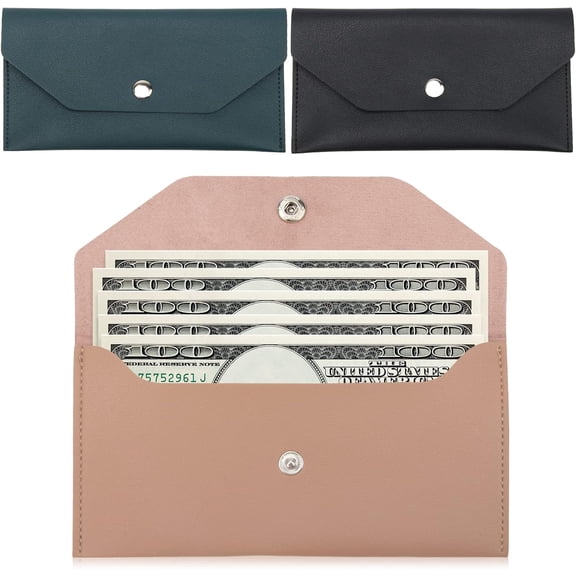 PU Leather Money Envelope Bag - 3 Reusable Budget Envelopes for Spring Festival, Weddings, Birthdays, Graduations, and Holidays (Black, Pink, Dark Blue)