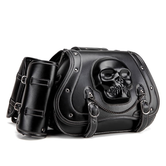 PU Leather Motorcycle Saddlebags with Skull Designs Waterproof Side Bag General Motorcycle Bag for Various Bike Model