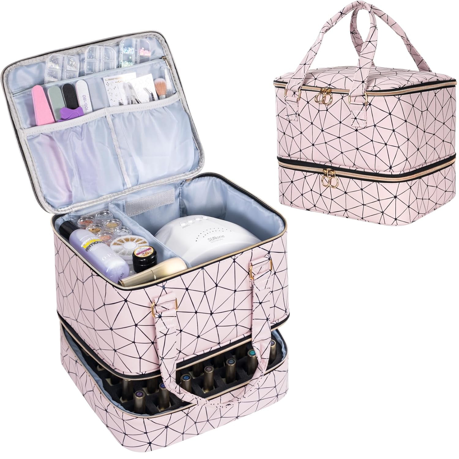 PU Leather Nail Polish Organizer and Nail Lamp Case, Nail Kit Organizer