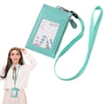 thumbnail image 1 of PU Leather Neck Lanyard Card Holder, Blocking Badge Wallet with Detachable Strap, ID and Access Card Holder for Work, Travel, Events, Conference, Gym, RFID Blocking, Hands-Free Carry, Green, 1 of 8