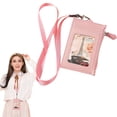 thumbnail image 1 of PU Leather Neck Lanyard Card Holder, Blocking Badge Wallet with Detachable Strap, ID and Access Card Holder for Work, Travel, Events, Conference, Gym, RFID Blocking, Hands-Free Carry, Pink, 1 of 8
