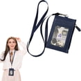 thumbnail image 1 of PU Leather Neck Lanyard Card Holder, Blocking Badge Wallet with Detachable Strap, ID and Access Card Holder for Work, Travel, Events, Conference, Gym, RFID Blocking, Hands-Free Carry, Black, 1 of 8