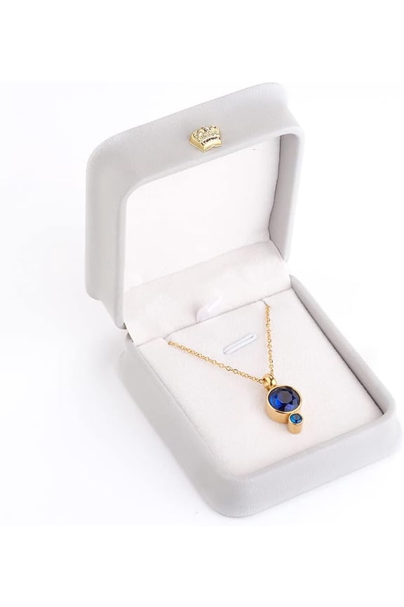 PU Leather Necklace Pendant Gift Boxes with Golden Plated Iron and Velvet Lining Light Grey 8.4x7.2x4cm for Jewelry Storage Wedding Use