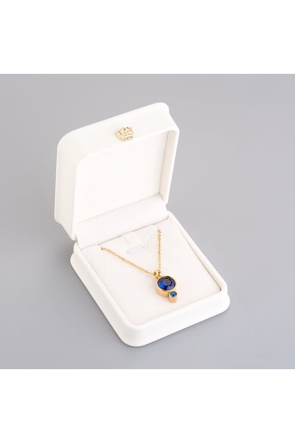 PU Leather Necklace Pendant Gift boxes with Golden Plated Iron and Velvet Inside for Wedding Jewelry Storage Case White 8.4x7.2x4cm