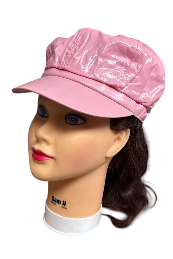 PU Leather Newsboy Cabbie Baker Boy 8 Panel Cap for Women Pageboy Visor Elastic Back