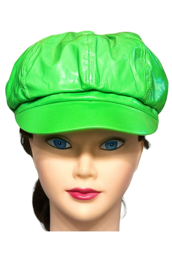 PU Leather Newsboy Cabbie Baker Boy 8 Panel Cap for Women Pageboy Visor Elastic Back