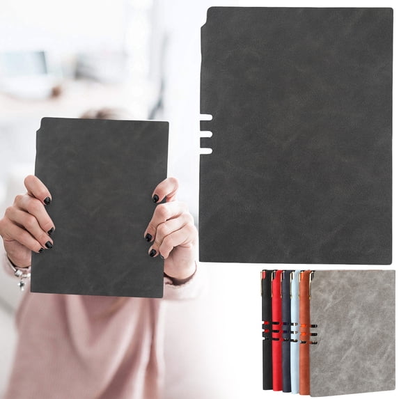 PU Leather Notebook, 8.27*5.87 Inch Hardcover Notebook, Daily Writing Notebook with Practical Edge Pen Slot, Business Journal Planner, Agenda Organizer, Idea for Office, Daily Journaling, Dark Grey