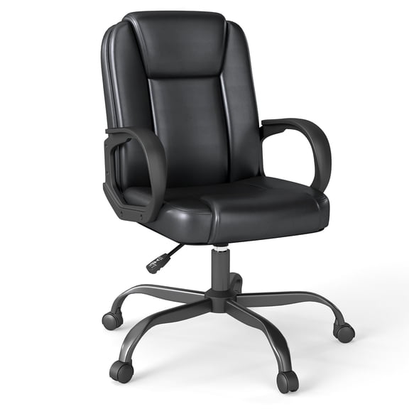 PU Leather Office Chair Mid-Back Executive Desk Chair with Lumbar Support, Black