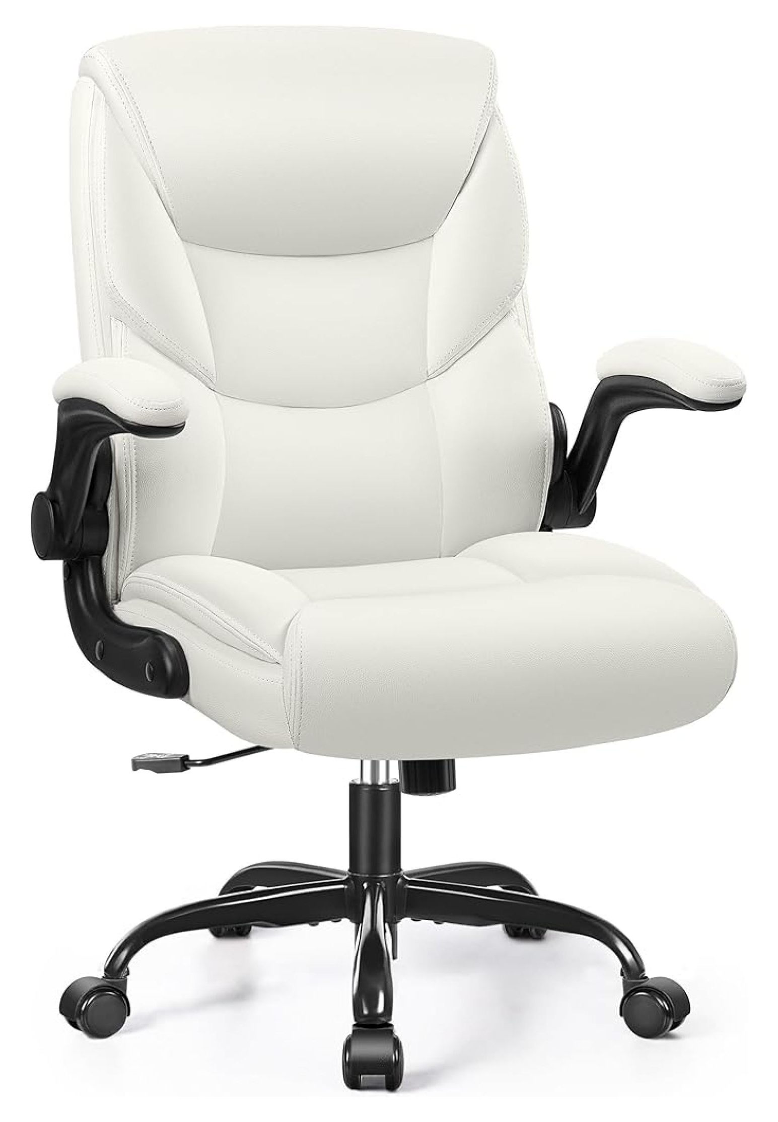PU Leather Office Chair, Small Ergonomic Desk Chair with Flip-Up Arms ...