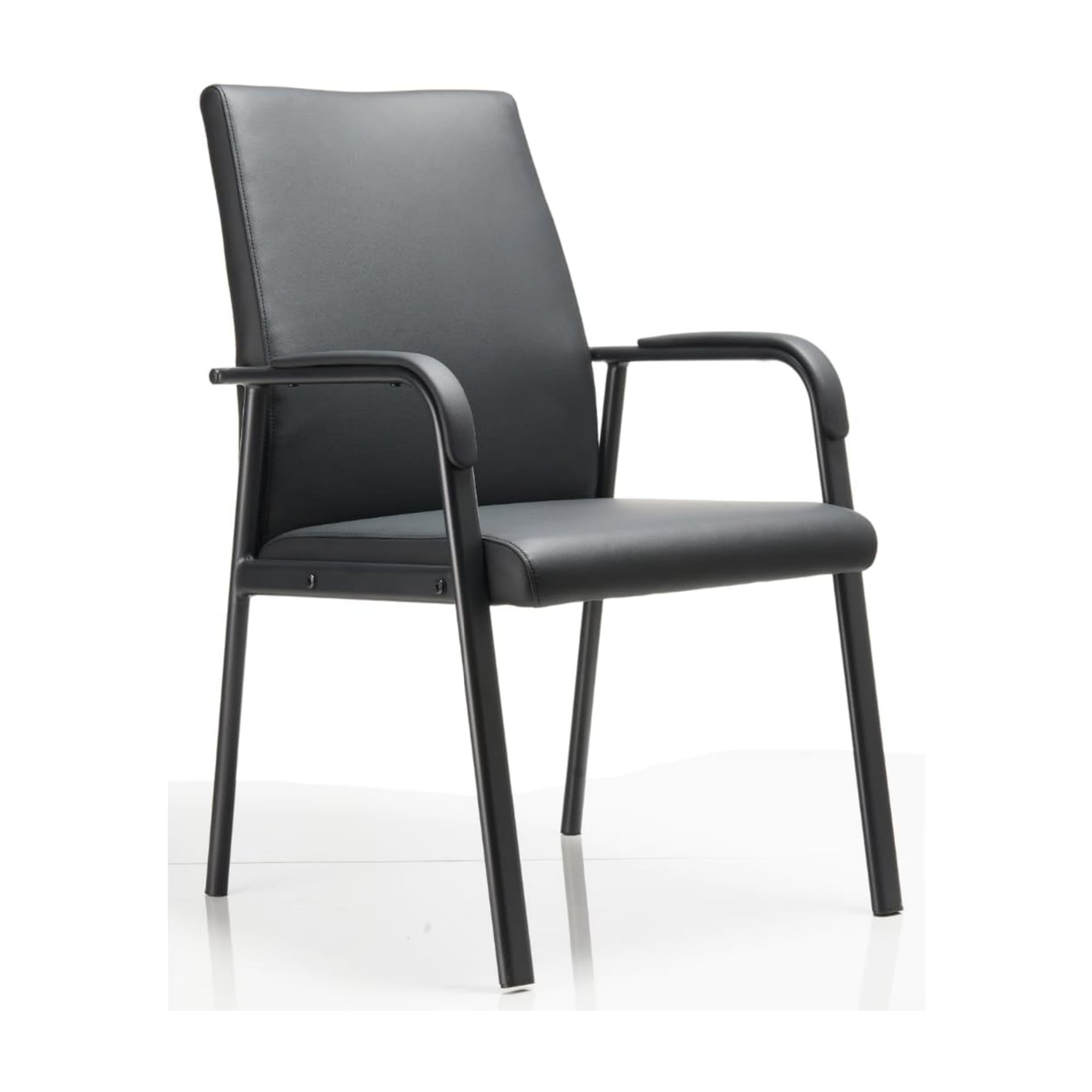 PU Leather Office Chairs Computer Desk Chair with Mid Back Padded Armrests No Wheels, Black
