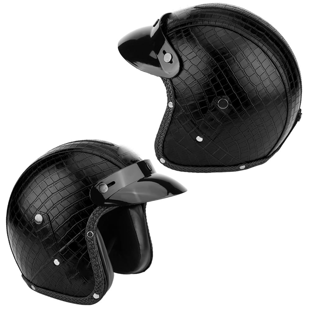 PU Leather Open Face Helmet,Universal Motorcycle Scooter PU Leather