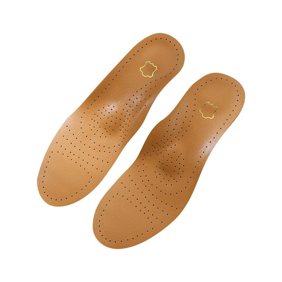 PU Leather Orthopedic Insoles for Flat Feet, Arch Support for Men and Women, Breathable and Sweat Absorbing, Odor Proof - Brown, Size 41