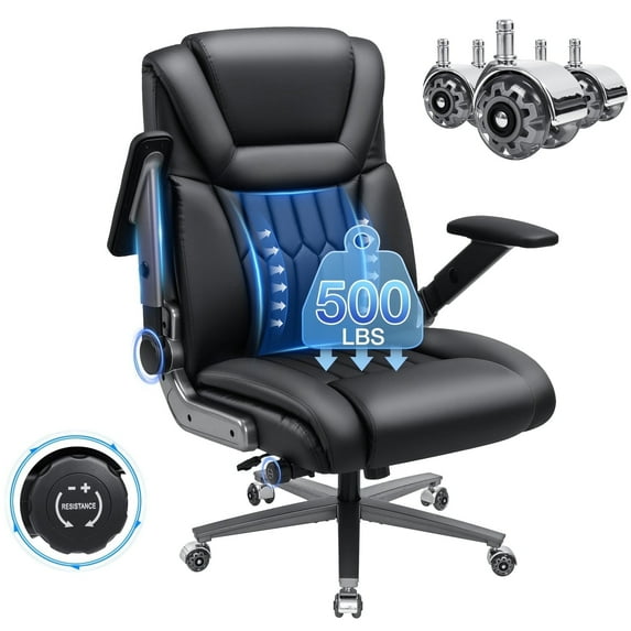 Hoffree Big and Tall Office Chair 500lbs Executive Office Chair with Adjustable Lumbar Support 4D Armrests High Back Extra Wide Seat Ergonomic Desk Chair Black