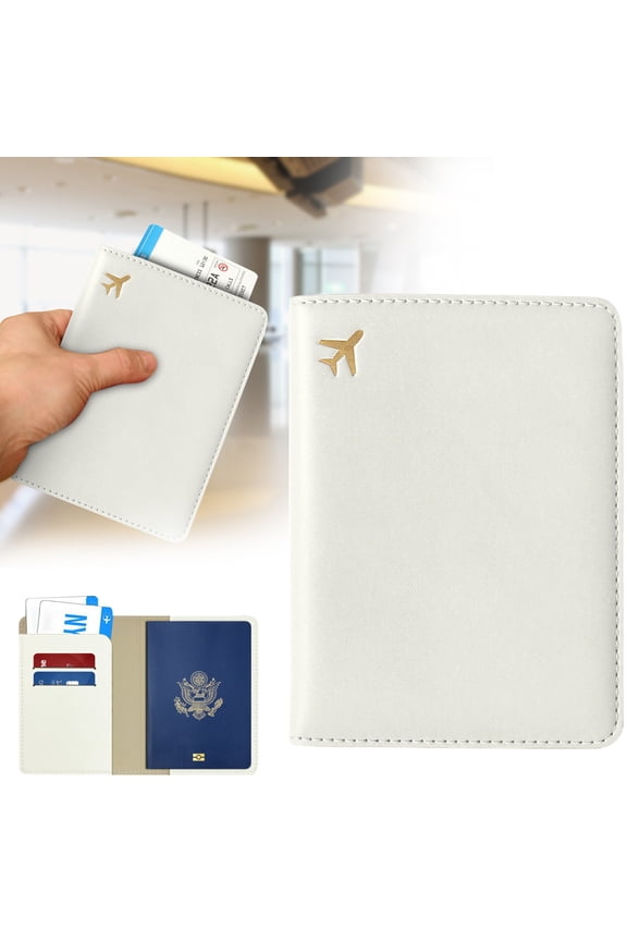 PU Leather Passport Holder Blocking Travel Document Organizer With Card Slots Photo Pocket