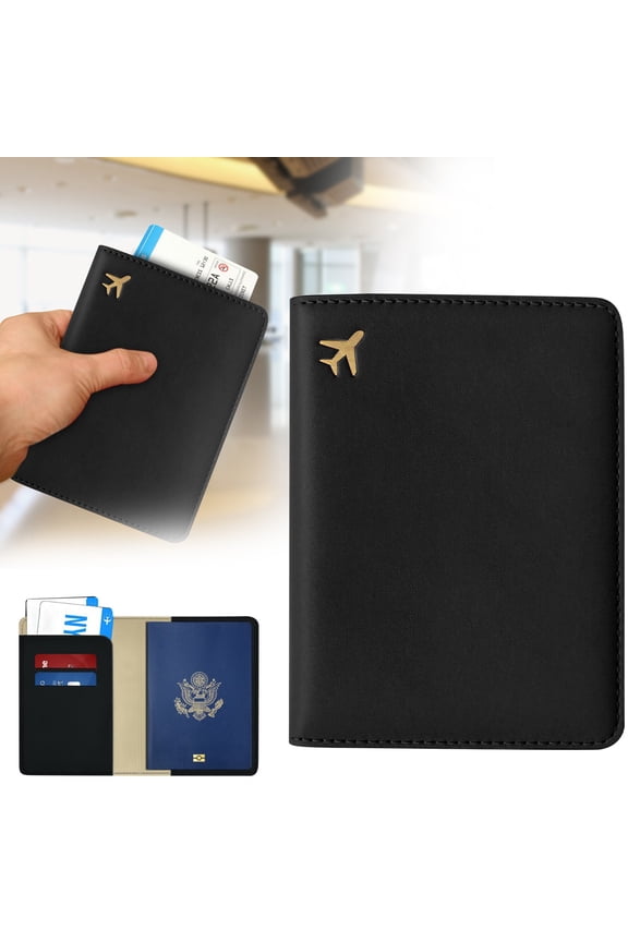 PU Leather Passport Holder Blocking Travel Document Organizer With Card Slots Photo Pocket