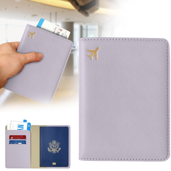 PU Leather Passport Holder Blocking Travel Document Organizer With Card Slots Photo Pocket