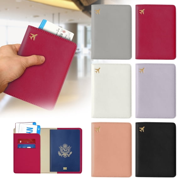 PU Leather Passport Holder Covers Case Blocking Travel Document Organizer with Card Slots and Photo Pocket