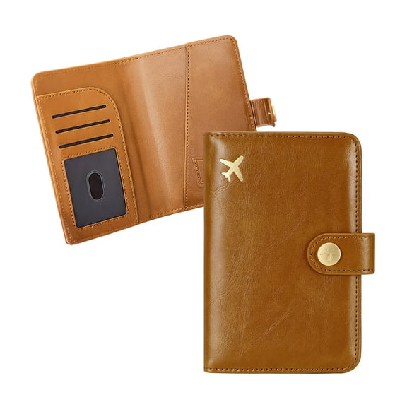 PU Leather Passport Holder, Waterproof Passport Cover Case with Card Slots, Cute Passport Wallet Protector for Travel Women Men Document Gifts (Light Brown)