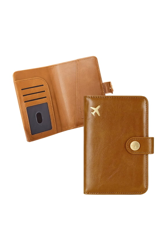 PU Leather Passport Holder, Waterproof Passport Cover Case with Card Slots, Cute Passport Wallet Protector for Travel Women Men Document Gifts (Light Brown)