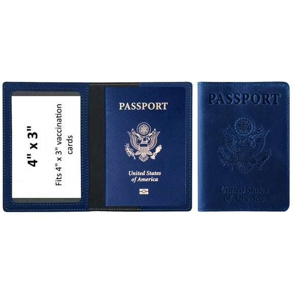 Ciana PU Leather Passport Cover and Card Holder Combo Slim Passport Holder with Card Protector Slot (Dark Blue)