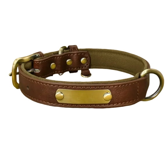 PU Leather Personalized Dog Collar Soft Padded Custom ID Nameplate Number Engraved