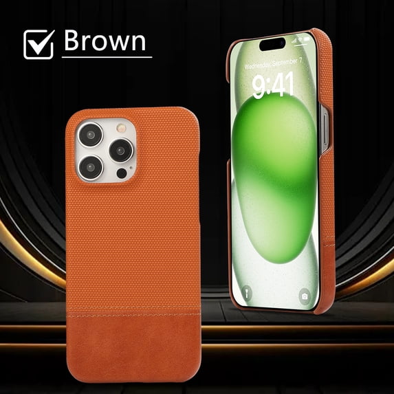 PU Leather Phone Case for iPhone 14 Pro Max, Slim Classic Business Hard PC Non-Slip Grip Phone Cover Military Grade Drop Protective Shockproof Women Men Case for iPhone 14 Pro Max, Brown