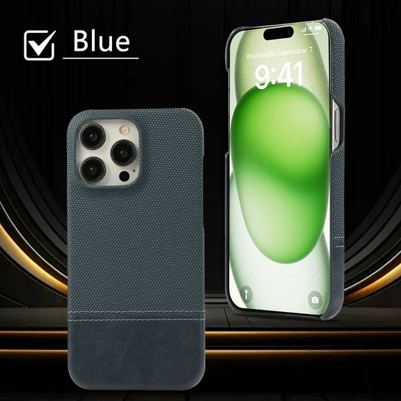 PU Leather Phone Case for iPhone 16 Pro, Slim Classic Business Hard PC Non-Slip Grip Phone Cover Military Grade Drop Protective Shockproof Women Men Case for iPhone 16 Pro, Blue