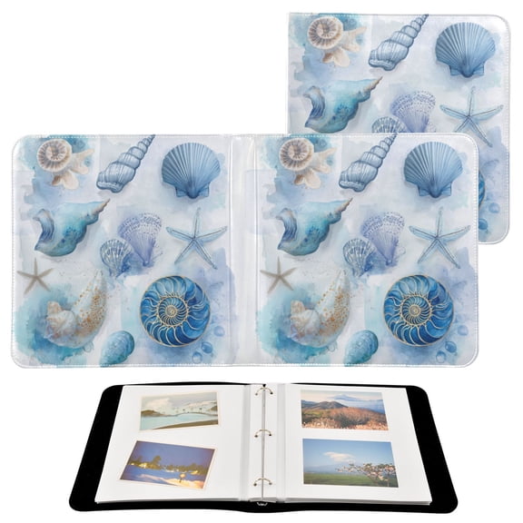PU Leather Photo Album with 20 Self-Adhesive Pages 3-Ring Binder DIY Scrapbook Album for Pictures & Keepsakes11.811.21.5in Coastal Treasures Watercolor Art