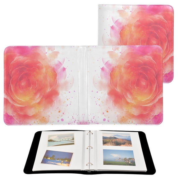 PU Leather Photo Album with Self-Adhesive Pages Scrapbook DIY Picture Holds 20+ Sheets Abstract Rose Watercolor Pattern
