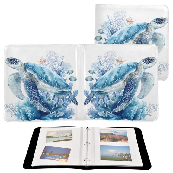 PU Leather Photo Album with Self-Adhesive Pages Scrapbook DIY Picture Holds 20+ Sheets Blue Sea Turtle Pattern