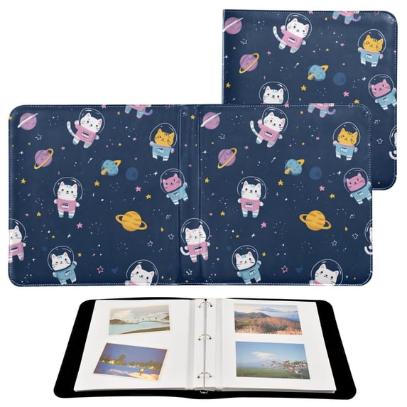 PU Leather Photo Album with Self-Adhesive Pages Scrapbook DIY Picture Holds 20+ Sheets Cats in Space Suits