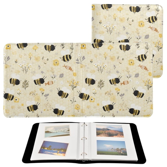 PU Leather Photo Album with Self-Adhesive Pages Scrapbook DIY Picture Holds 20+ Sheets Cute Bees and Honeycomb Pattern