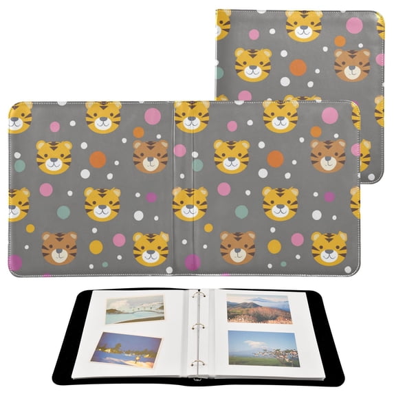 PU Leather Photo Album with Self-Adhesive Pages Scrapbook DIY Picture Holds 20+ Sheets Cute Tiger Face Pattern