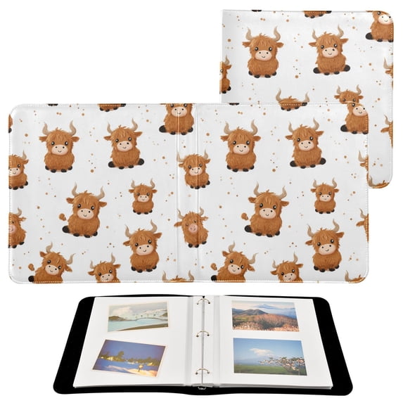 PU Leather Photo Album with Self-Adhesive Pages Scrapbook DIY Picture Holds 20+ Sheets Cute Yaks Cow Pattern