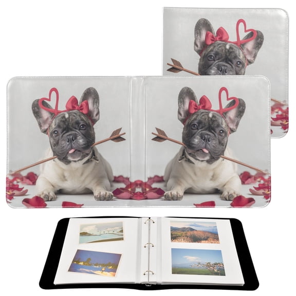 PU Leather Photo Album with Self-Adhesive Pages Scrapbook DIY Picture Holds 20+ Sheets Dog with An Arrow in Mouth