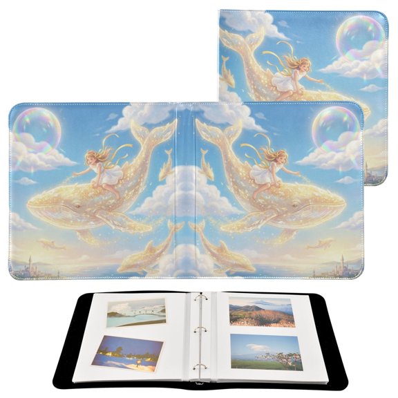 PU Leather Photo Album with Self-Adhesive Pages Scrapbook DIY Picture Holds 20+ Sheets Giant Golden Whale