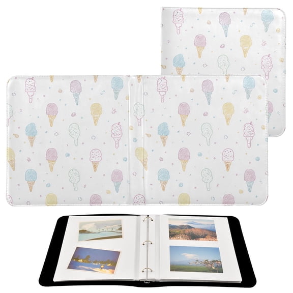 PU Leather Photo Album with Self-Adhesive Pages Scrapbook DIY Picture Holds 20+ Sheets Line Art Ice Cream Pattern