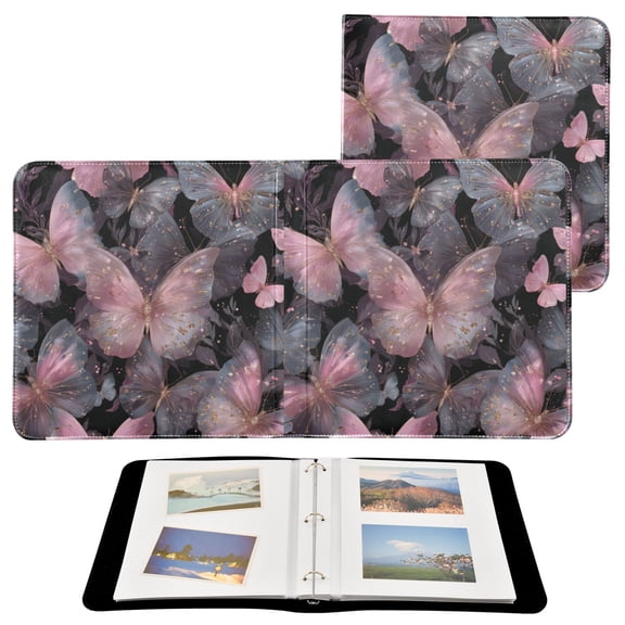 PU Leather Photo Album with Self-Adhesive Pages Scrapbook DIY Picture Holds 20+ Sheets Pink with Gold Butterfly