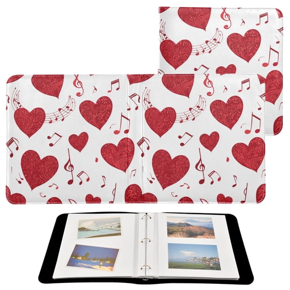 PU Leather Photo Album with Self-Adhesive Pages Scrapbook DIY Picture Holds 20+ Sheets Red Hearts with Musical Notes
