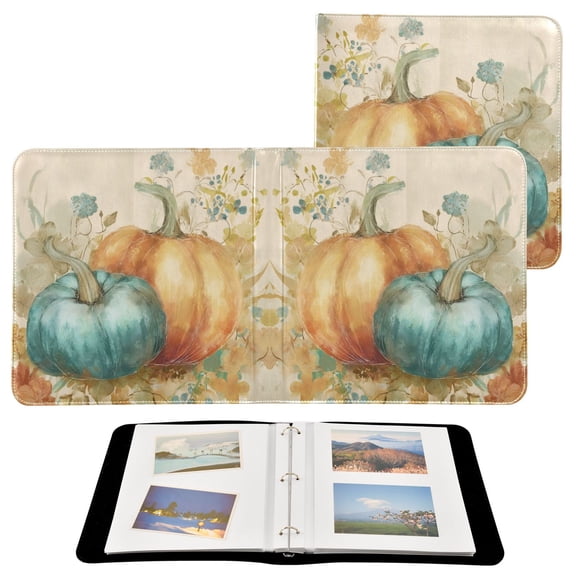 PU Leather Photo Album with Self-Adhesive Pages Scrapbook DIY Picture Holds 20+ Sheets Whimsical Watercolor Pumpkins